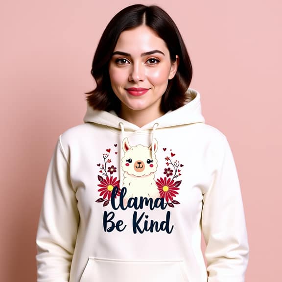 Dog wearing a colorful woven poncho in desert landscape – Drama Llama Hoodie design inspiration