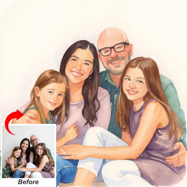 Custom watercolor portrait gift from photo