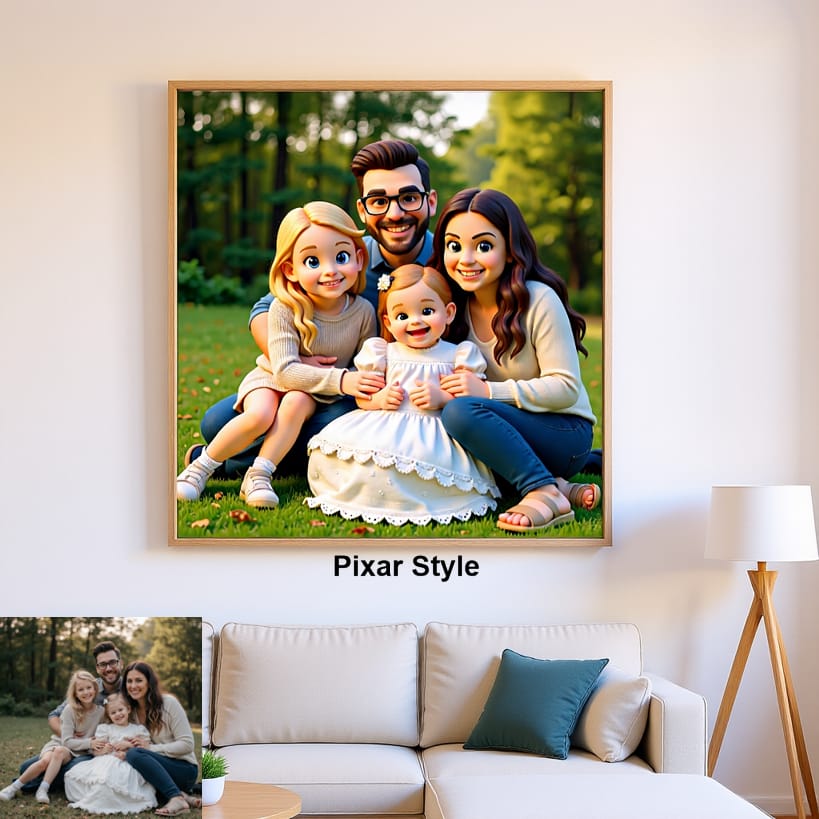 Family photo on Pixar Style